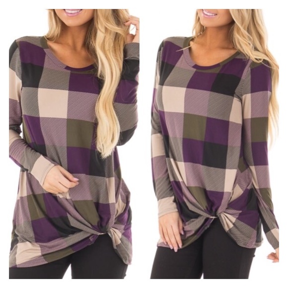 SwankStyles Tops - !!FINAL PRICE!!  PLAID SOFT TEE SHIRT TWIST DETAIL